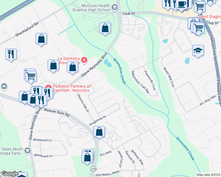 map of restaurants, bars, coffee shops, grocery stores, and more near 4025 Anvil Court in Norcross