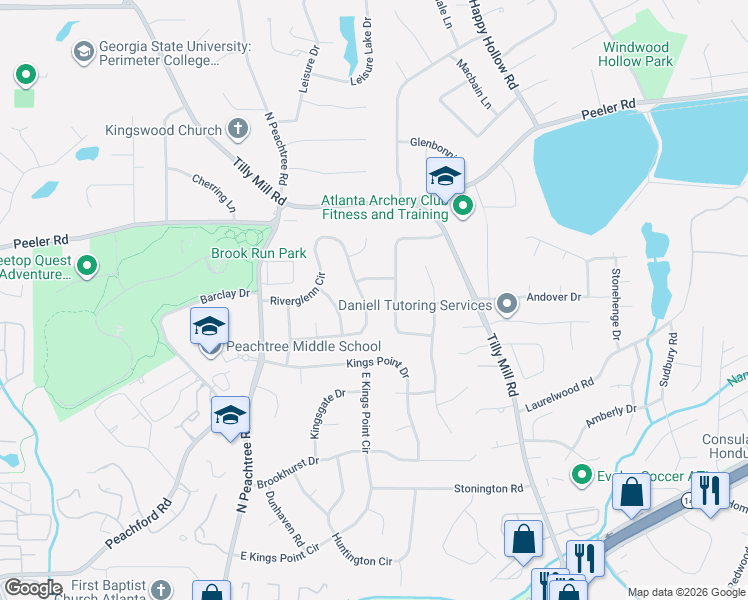 map of restaurants, bars, coffee shops, grocery stores, and more near 4656 Dunover Circle in Doraville