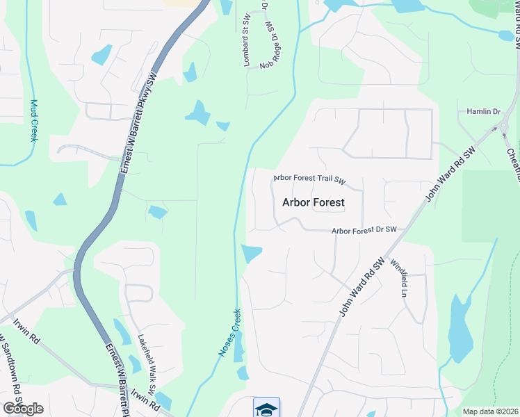 map of restaurants, bars, coffee shops, grocery stores, and more near 2208 Arbor Forest Trail Southwest in Marietta