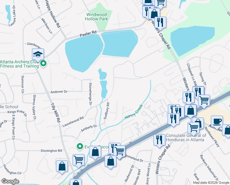 map of restaurants, bars, coffee shops, grocery stores, and more near 2763 Laurelwood Road in Doraville