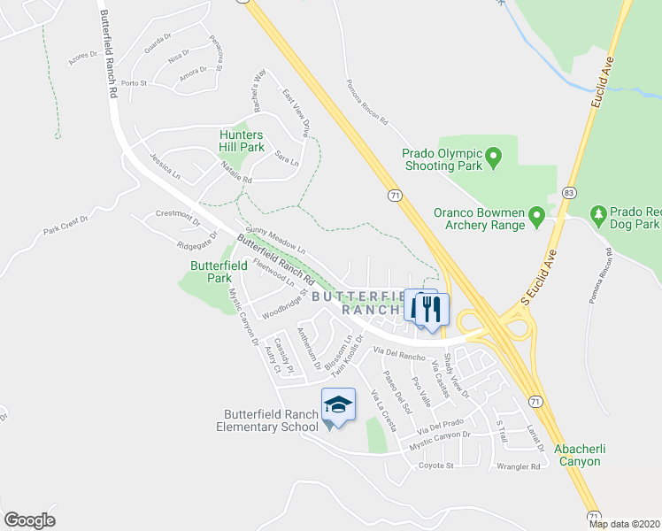 map of restaurants, bars, coffee shops, grocery stores, and more near 6286 Sunny Meadow Lane in Chino Hills