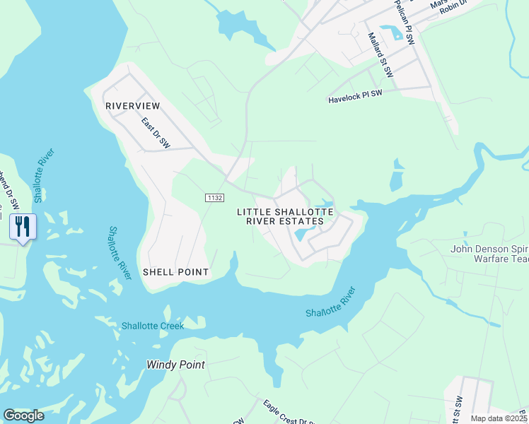 map of restaurants, bars, coffee shops, grocery stores, and more near 1634 Chadwick Landing Drive Southwest in Shallotte