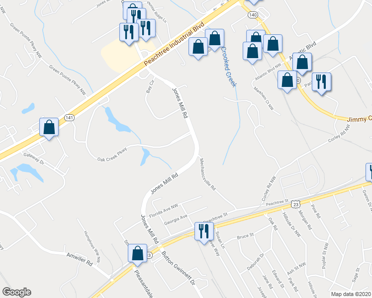 map of restaurants, bars, coffee shops, grocery stores, and more near 2844 Jones Mill Road in Atlanta
