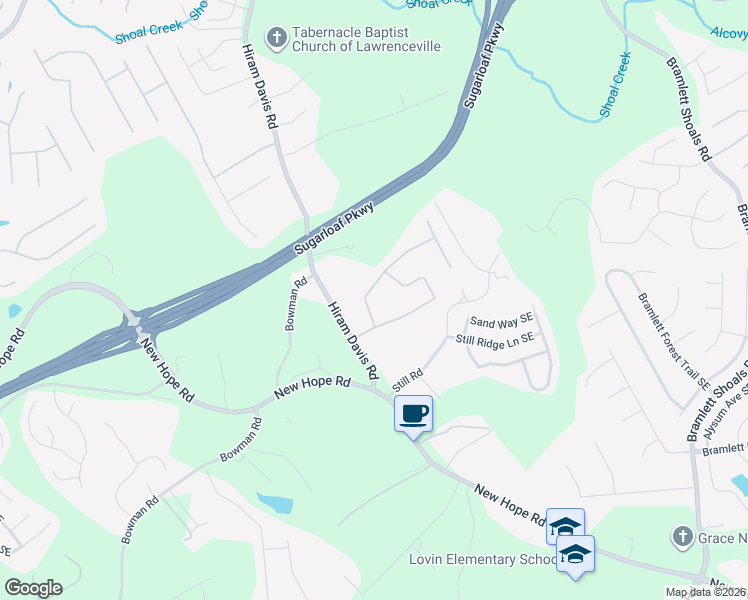 map of restaurants, bars, coffee shops, grocery stores, and more near 1402 Dodger Way in Lawrenceville