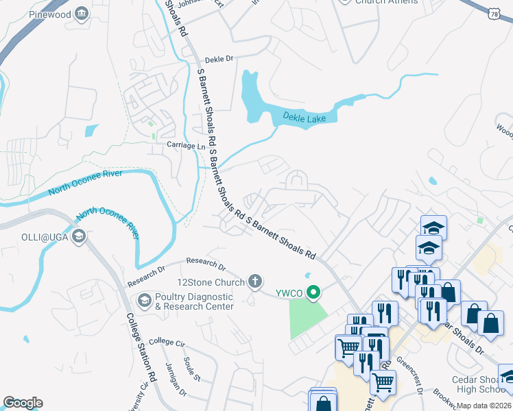 map of restaurants, bars, coffee shops, grocery stores, and more near Unnamed Road in Athens