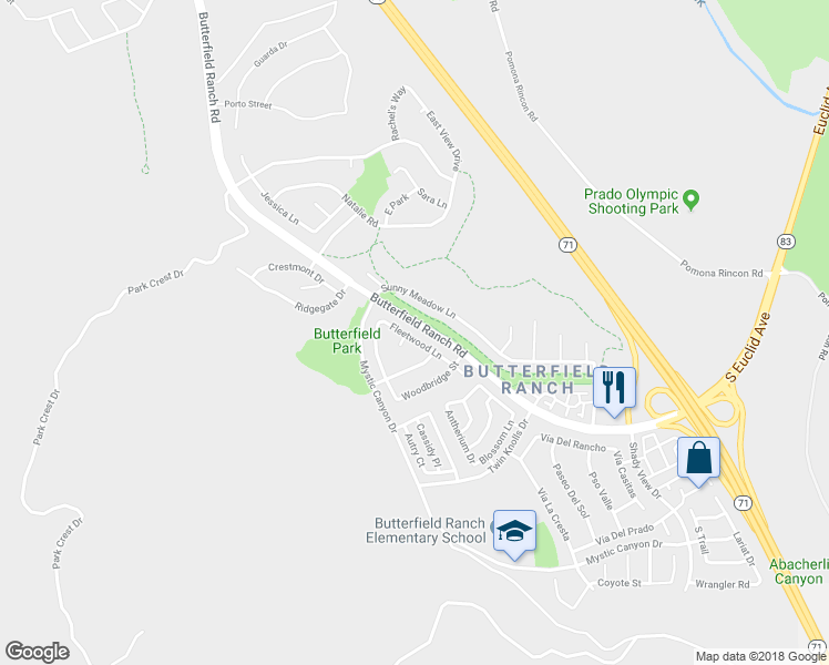 map of restaurants, bars, coffee shops, grocery stores, and more near 6160 Fleetwood Lane in Chino Hills