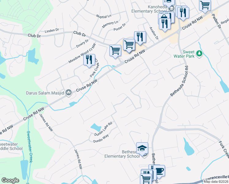 map of restaurants, bars, coffee shops, grocery stores, and more near 816 Brompton Court Northwest in Lawrenceville