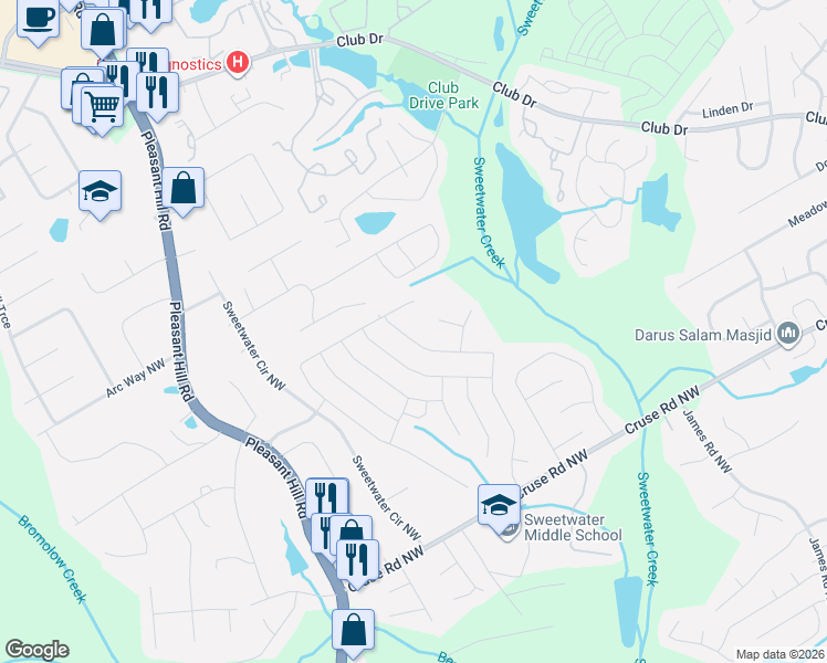 map of restaurants, bars, coffee shops, grocery stores, and more near 1279 Bar Harbor Place in Lawrenceville