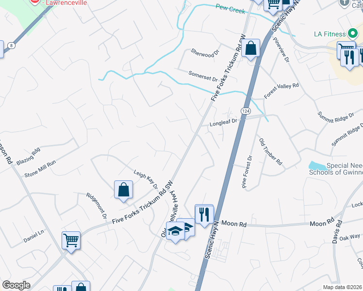 map of restaurants, bars, coffee shops, grocery stores, and more near 381 Darnell Terrace in Lawrenceville