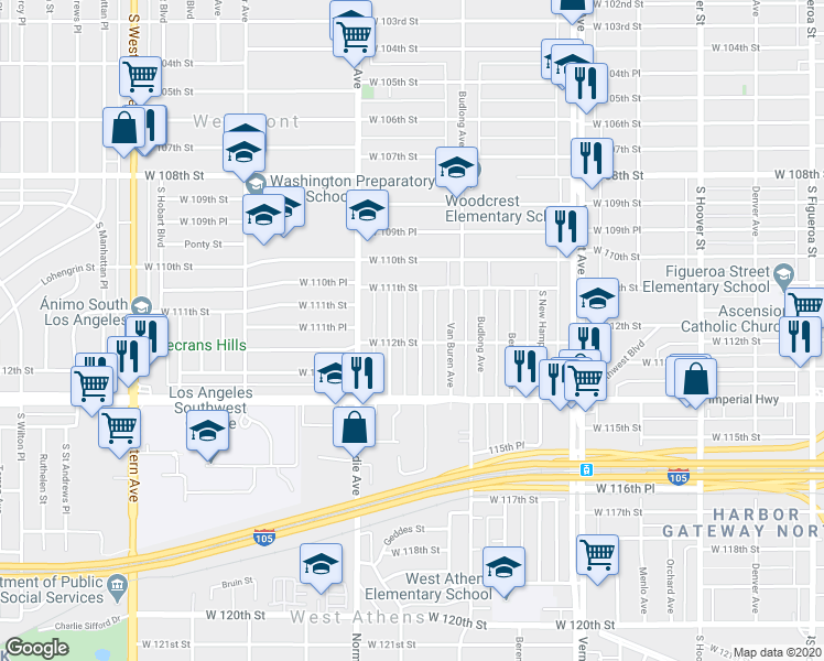 map of restaurants, bars, coffee shops, grocery stores, and more near 11158 Raymond Avenue in Los Angeles