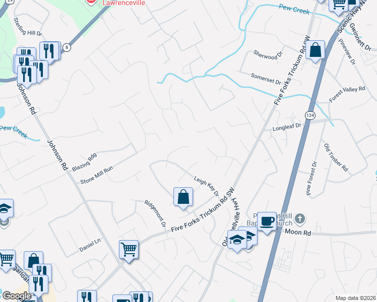 map of restaurants, bars, coffee shops, grocery stores, and more near 931 David Drive in Lawrenceville