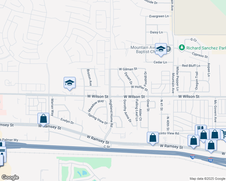 map of restaurants, bars, coffee shops, grocery stores, and more near 924 Highland Home Road in Banning