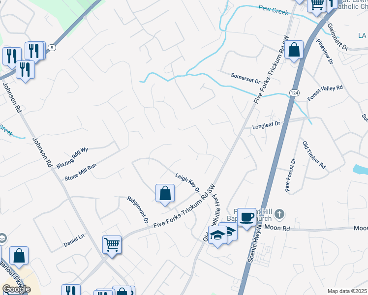 map of restaurants, bars, coffee shops, grocery stores, and more near 413 Charter Court in Lawrenceville