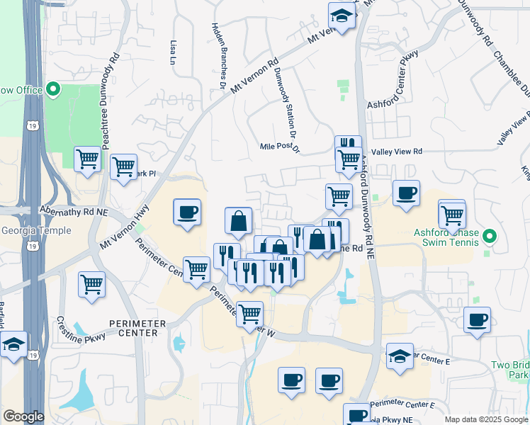 map of restaurants, bars, coffee shops, grocery stores, and more near 4647 Magnolia Commons in Dunwoody