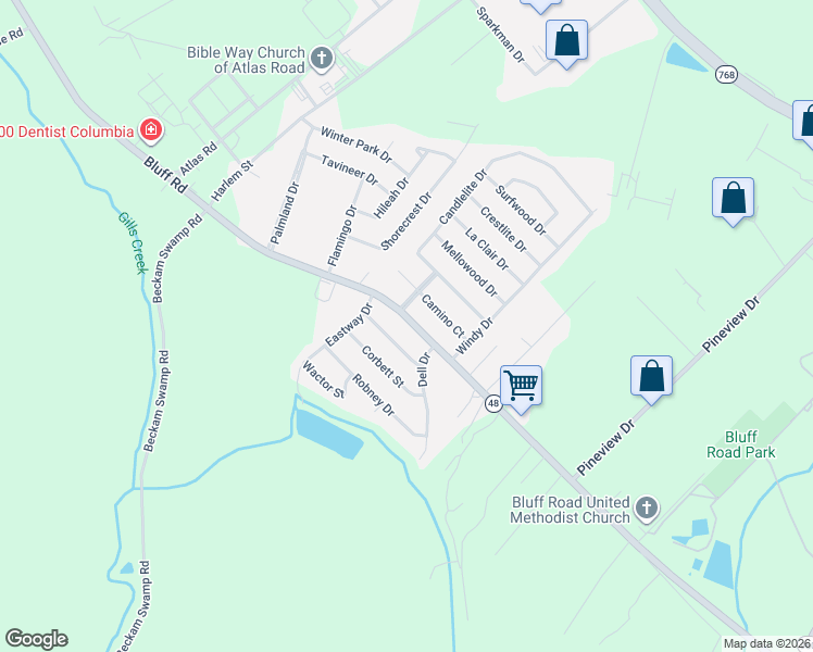 map of restaurants, bars, coffee shops, grocery stores, and more near 4534 Sheraton Road in Columbia