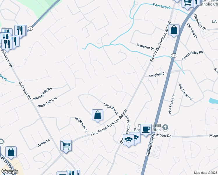 map of restaurants, bars, coffee shops, grocery stores, and more near 391 Charter Court in Lawrenceville
