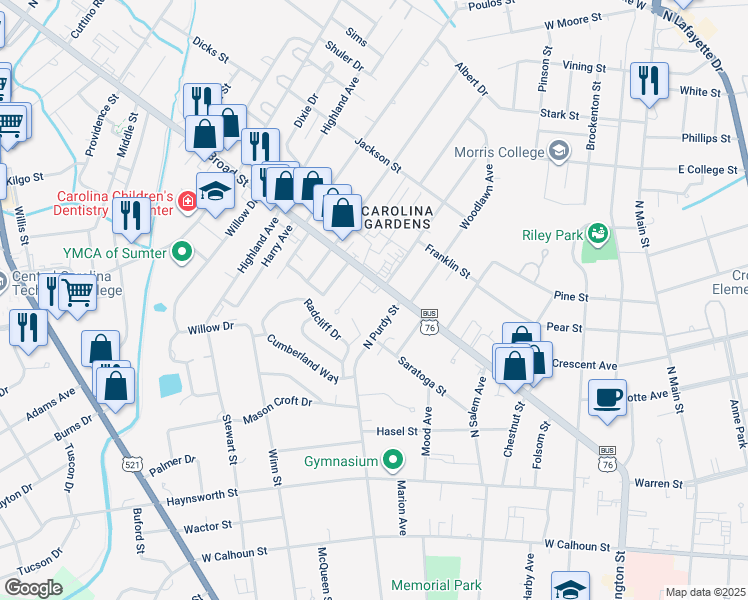 map of restaurants, bars, coffee shops, grocery stores, and more near 316 Broad St in Sumter