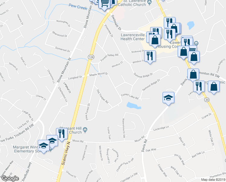 map of restaurants, bars, coffee shops, grocery stores, and more near 485 Maple Wood Drive in Lawrenceville