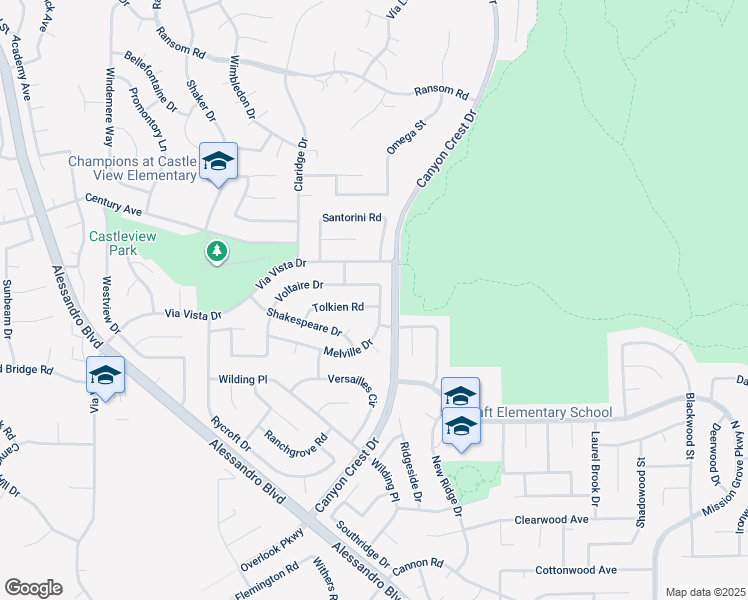 map of restaurants, bars, coffee shops, grocery stores, and more near 1123 Tolkien Road in Riverside