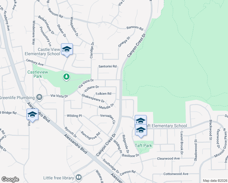 map of restaurants, bars, coffee shops, grocery stores, and more near 1123 Tolkien Road in Riverside
