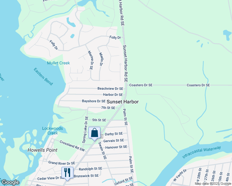 map of restaurants, bars, coffee shops, grocery stores, and more near 674 Harbor Drive Southeast in Bolivia