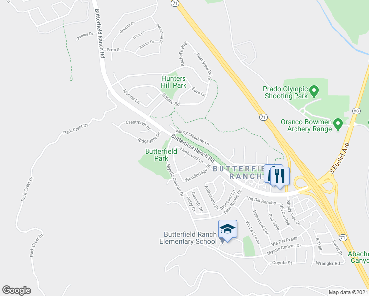 map of restaurants, bars, coffee shops, grocery stores, and more near 6159 Fleetwood Lane in Chino Hills