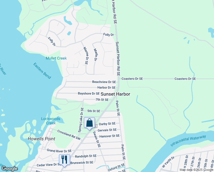 map of restaurants, bars, coffee shops, grocery stores, and more near 664 Harbor Drive Southeast in Bolivia