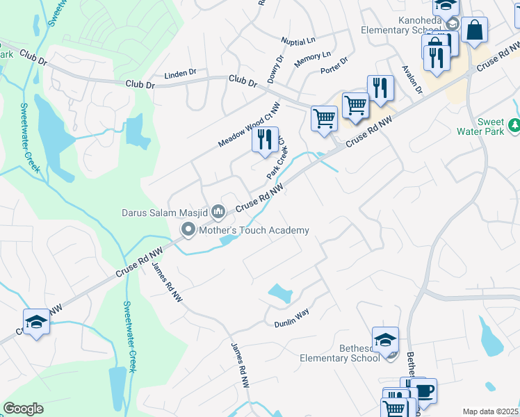 map of restaurants, bars, coffee shops, grocery stores, and more near 876 Martin Heights Drive in Lawrenceville