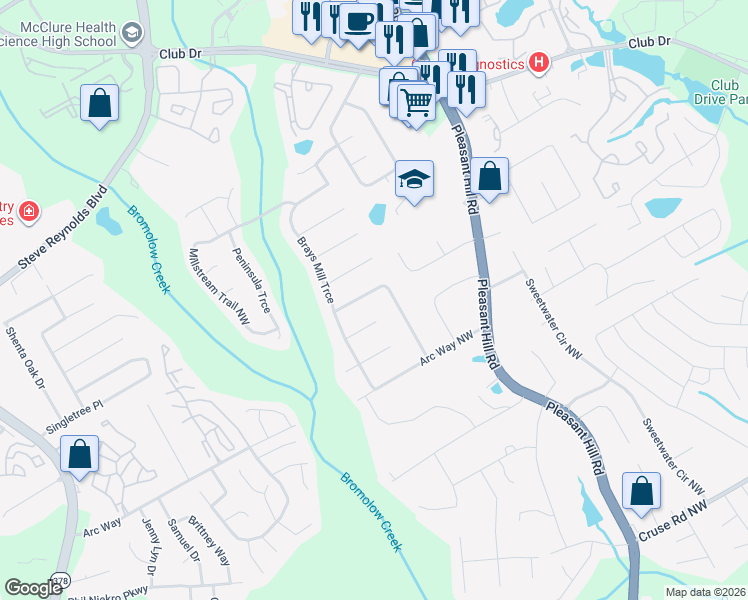 map of restaurants, bars, coffee shops, grocery stores, and more near 3778 Willow Wood Way Northwest in Lawrenceville