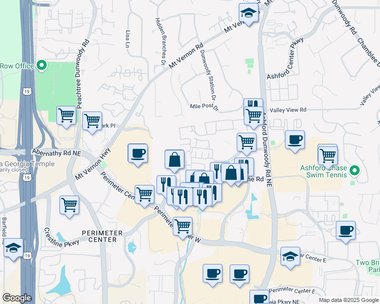 map of restaurants, bars, coffee shops, grocery stores, and more near 4647 Magnolia Commons in Dunwoody