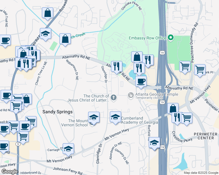map of restaurants, bars, coffee shops, grocery stores, and more near 6544 Aria Village Drive in Atlanta