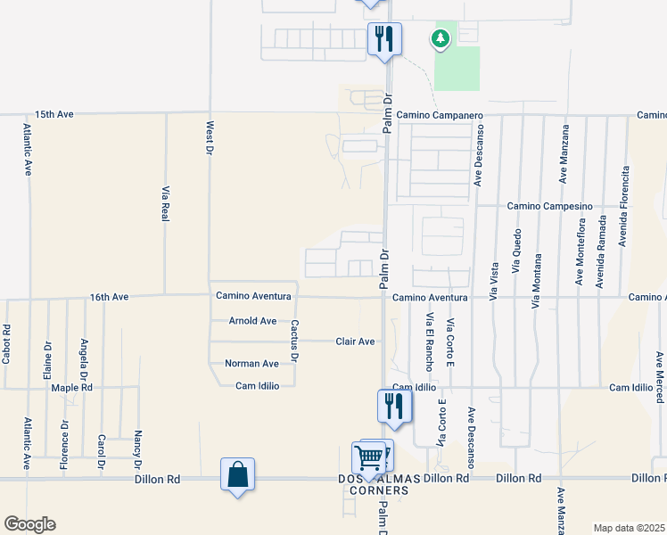 map of restaurants, bars, coffee shops, grocery stores, and more near 15687 Palm Drive in Desert Hot Springs