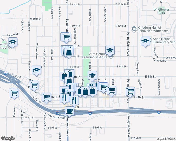 map of restaurants, bars, coffee shops, grocery stores, and more near in Beaumont