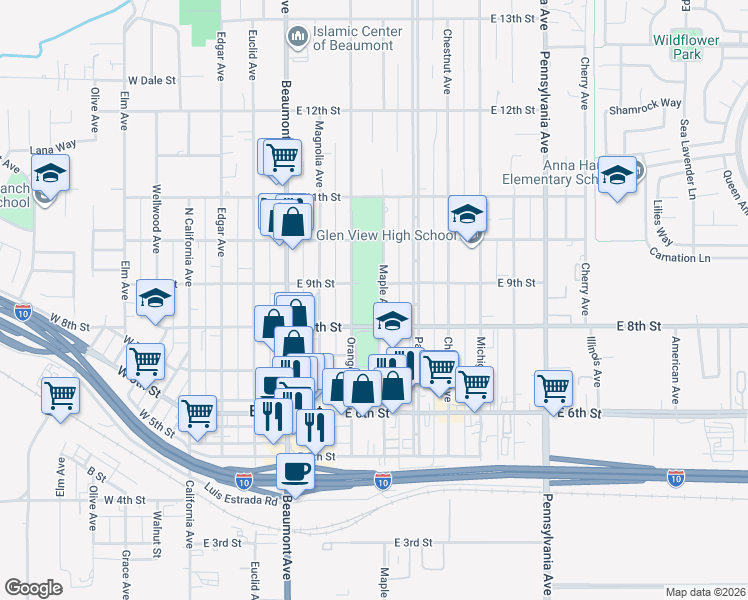 map of restaurants, bars, coffee shops, grocery stores, and more near in Beaumont