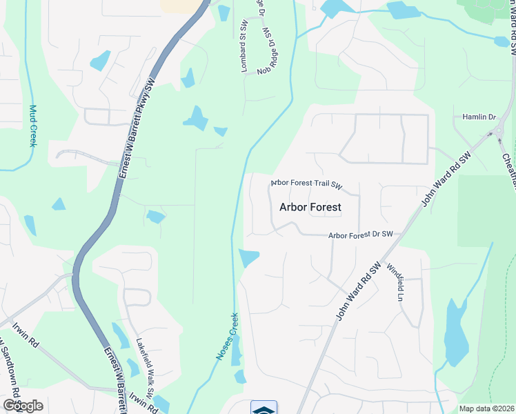 map of restaurants, bars, coffee shops, grocery stores, and more near 2208 Arbor Forest Trail Southwest in Marietta
