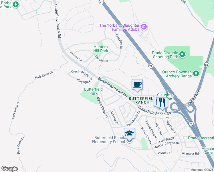 map of restaurants, bars, coffee shops, grocery stores, and more near 6159 Fleetwood Lane in Chino Hills