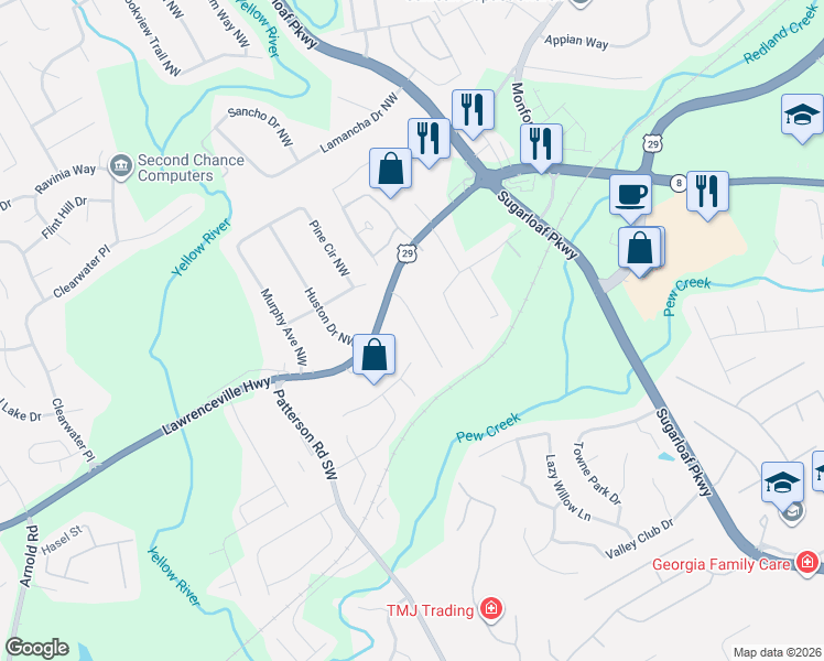 map of restaurants, bars, coffee shops, grocery stores, and more near 1720 Lawrenceville Highway in Lawrenceville