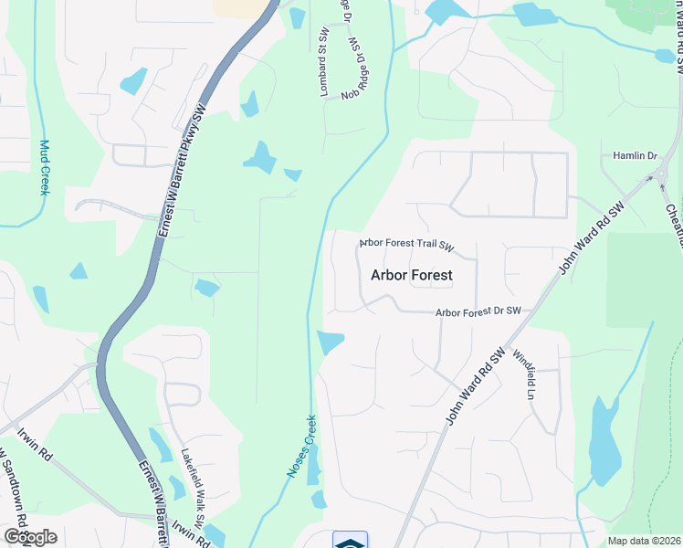 map of restaurants, bars, coffee shops, grocery stores, and more near 2065 Arbor Forest Drive Southwest in Marietta