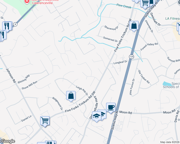 map of restaurants, bars, coffee shops, grocery stores, and more near 330 Bedford Bay Lane in Lawrenceville
