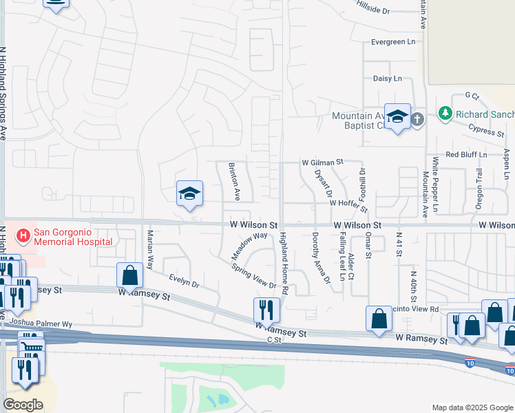 map of restaurants, bars, coffee shops, grocery stores, and more near 4946 West Hoffer Street in Banning