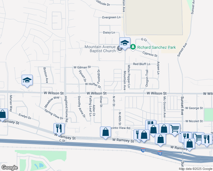 map of restaurants, bars, coffee shops, grocery stores, and more near 4133 West Wilson Street in Banning