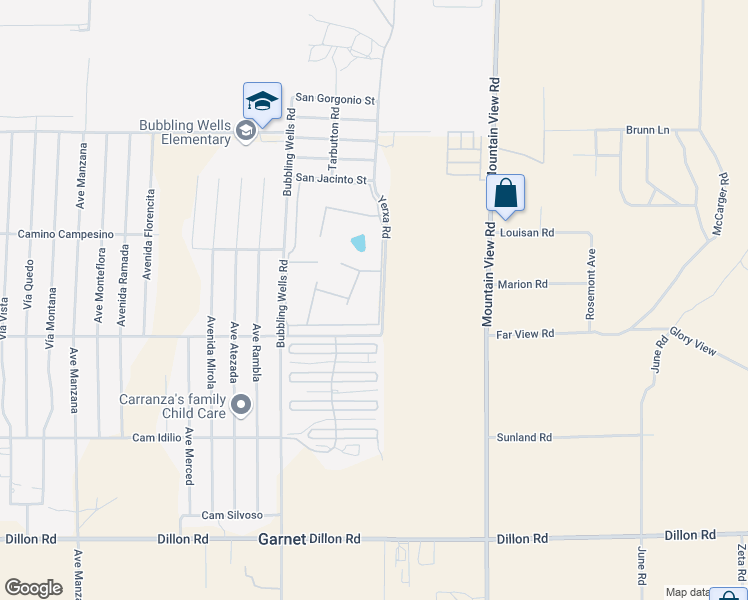 map of restaurants, bars, coffee shops, grocery stores, and more near 15500 Bubbling Wells Road in Desert Hot Springs