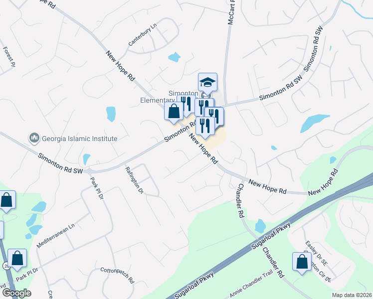 map of restaurants, bars, coffee shops, grocery stores, and more near 988 Hilltop Court in Lawrenceville