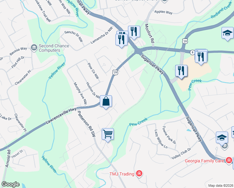 map of restaurants, bars, coffee shops, grocery stores, and more near 1720 Lawrenceville Highway in Lawrenceville