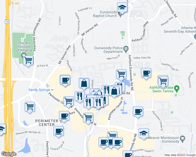 map of restaurants, bars, coffee shops, grocery stores, and more near 4647 Magnolia Commons in Dunwoody