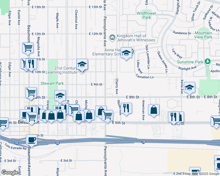 map of restaurants, bars, coffee shops, grocery stores, and more near 830 Pennsylvania Avenue in Beaumont