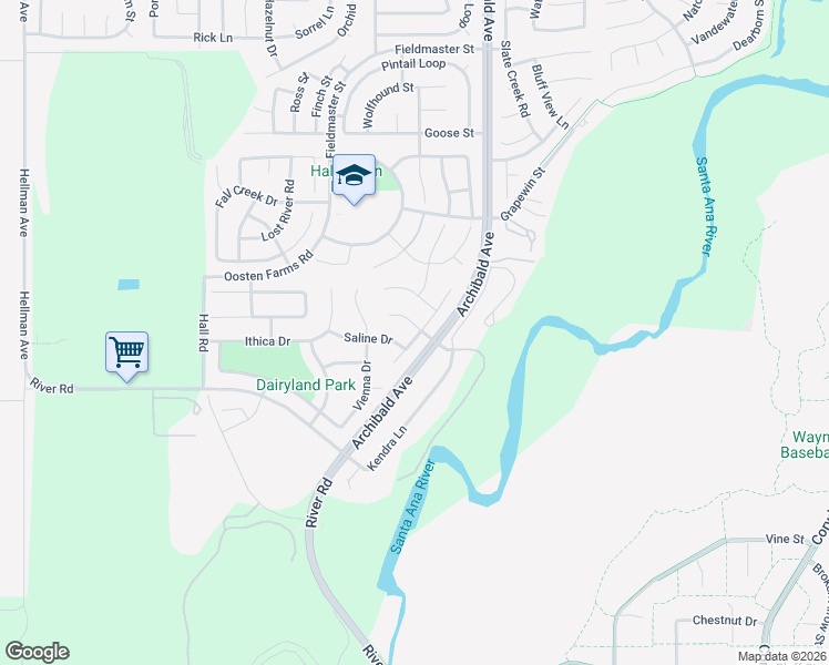 map of restaurants, bars, coffee shops, grocery stores, and more near 8562 Lourenco Lane in Corona