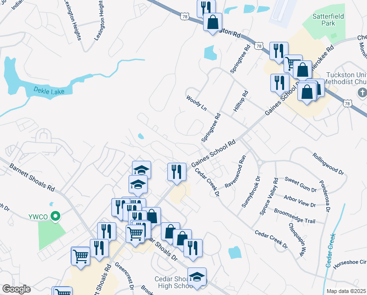 map of restaurants, bars, coffee shops, grocery stores, and more near 100 Ashley Circle in Athens