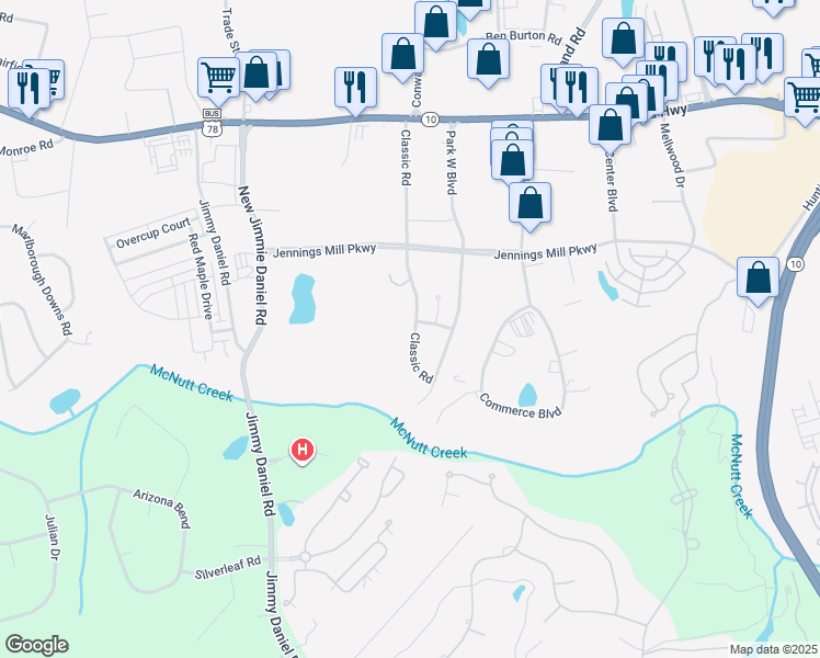 map of restaurants, bars, coffee shops, grocery stores, and more near 455 Classic Road in Bogart