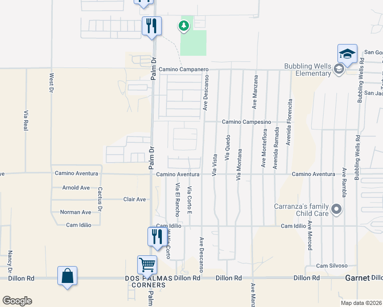 map of restaurants, bars, coffee shops, grocery stores, and more near 65187 Avenida De Nuves in Desert Hot Springs